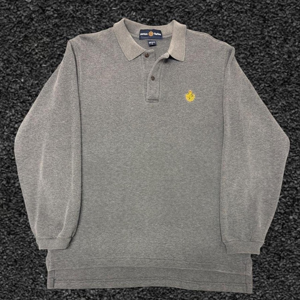 Lawton Harbor Mens Large Grey Long Sleeve Cotton Pullover Embroidered Polo Shirt